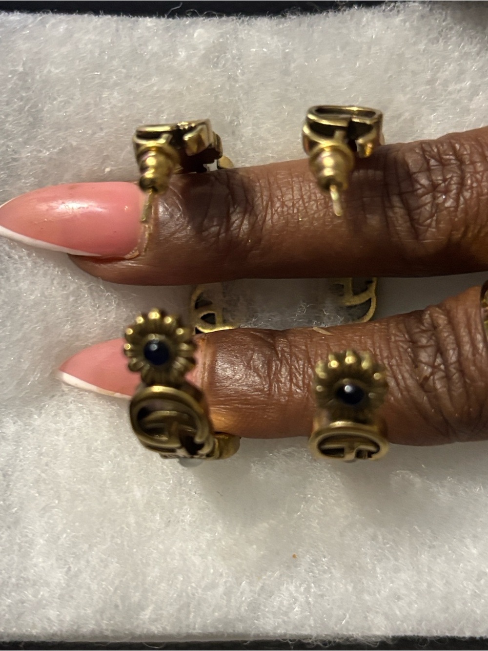 GG Gold-Tone Floral Turquoise & White Stone Hoop Earrings - Picture 3 of 5